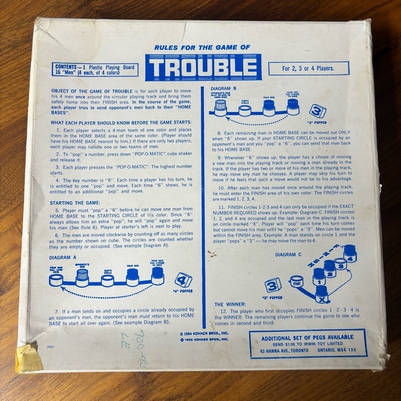 Vintage 1965 Canadian bilingual Trouble board game w/ classic pop-o-matic bubble - Picture 5 of 8